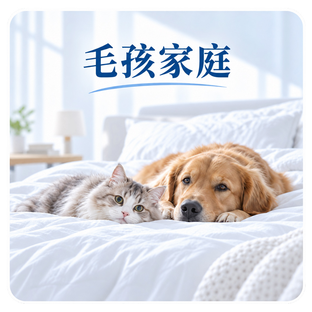 毛孩家庭使用Sleepy防蟎枕頭套，降低毛髮、皮屑與日常髒污進入枕芯