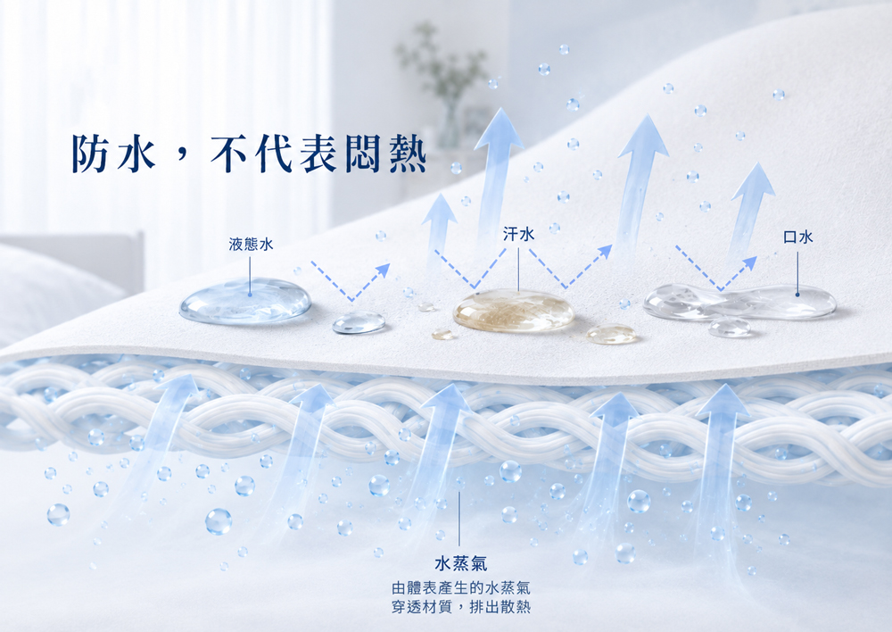 Sleepy防水透氣防蟎枕頭套阻隔日常液體接觸枕芯並兼顧睡眠透氣舒適